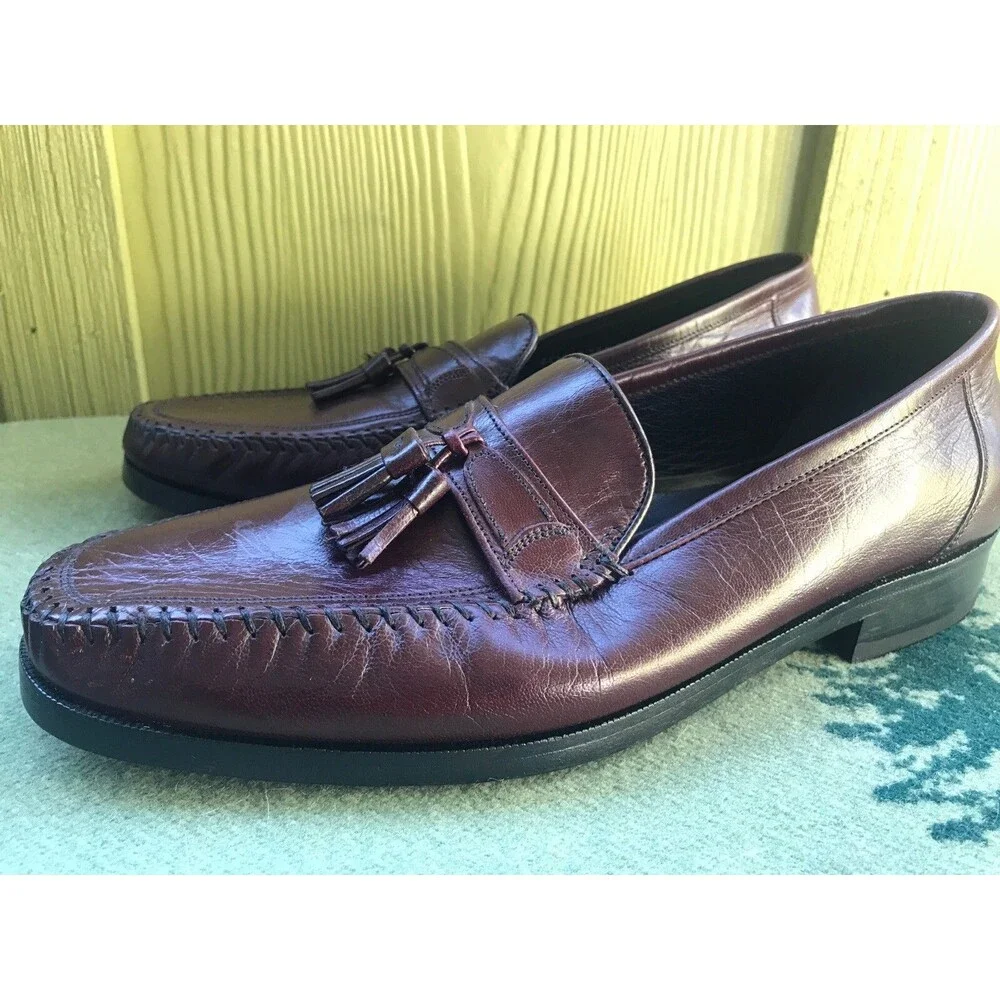 9 D Florsheim Carlo Wine Tassel Loafers Men’s Vintage Shoes Calf Skin